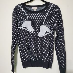 LOFT Outlet black and white Skates graphic sweater
